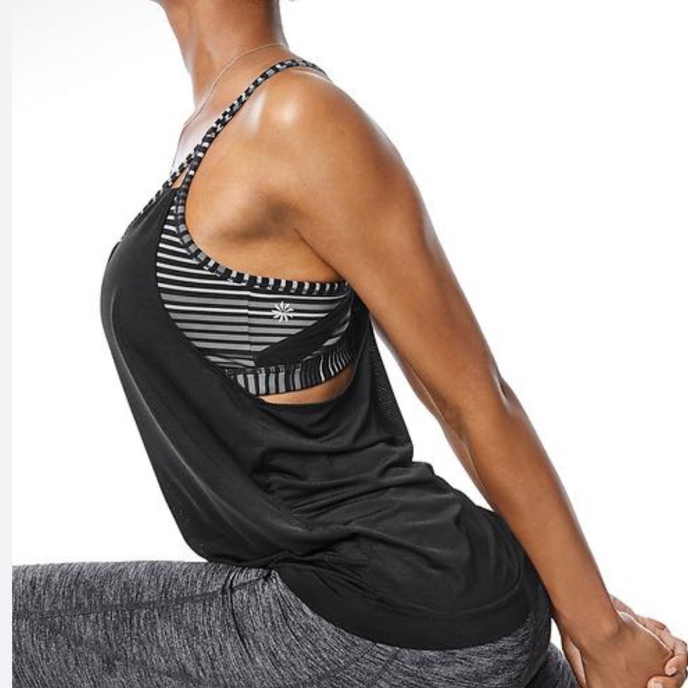 Athleta Stripe Invigorate Tank Top Black with Sports Bra size M